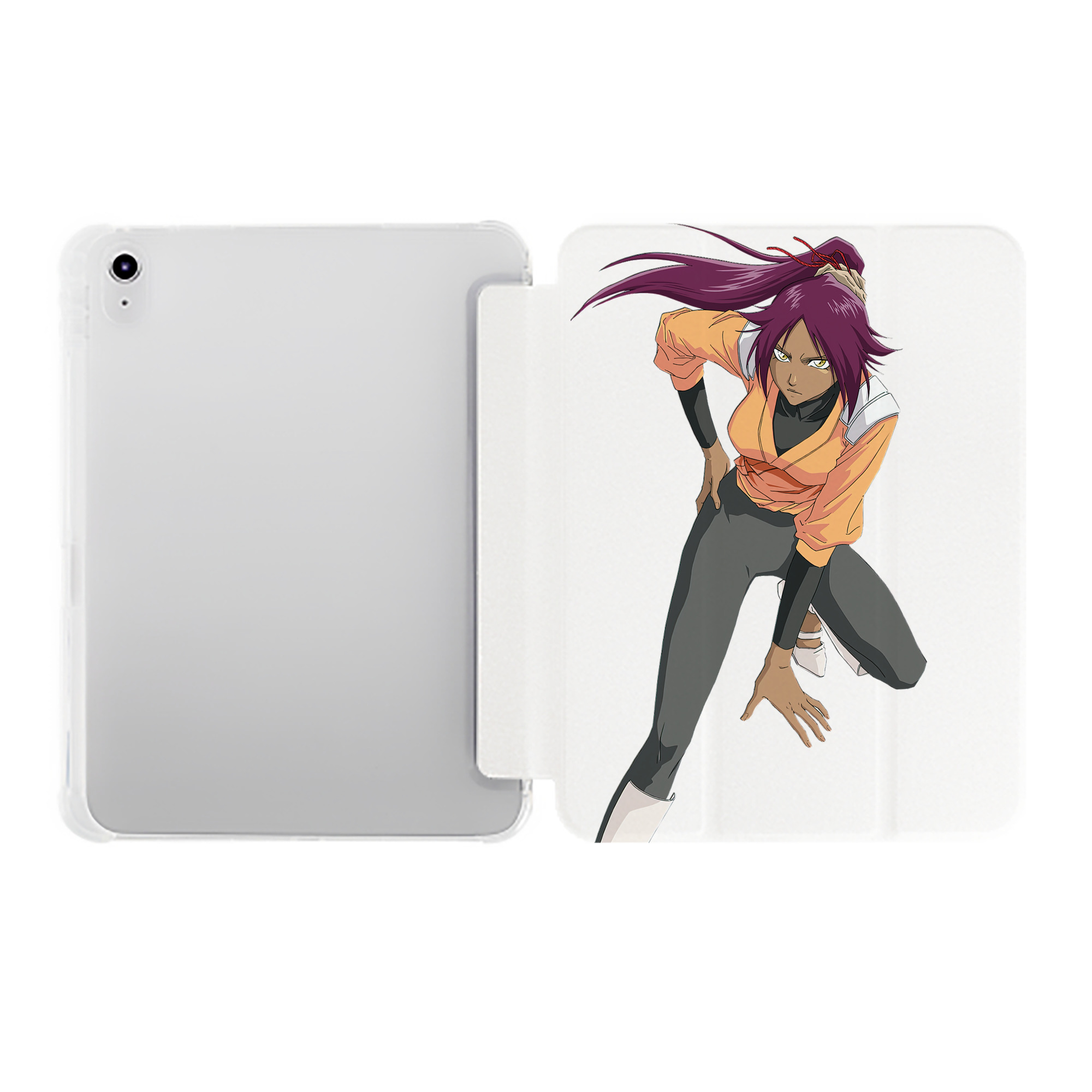 （画像用） ブリーチ 四楓院 夜一（しほういん よるいち） BLEACH Shihouin Yoruichi IPad ケース ペン収納付き 三つ折りスタンド PUレザー×シリコン 対応機種9.5/10.5/10.9インチ